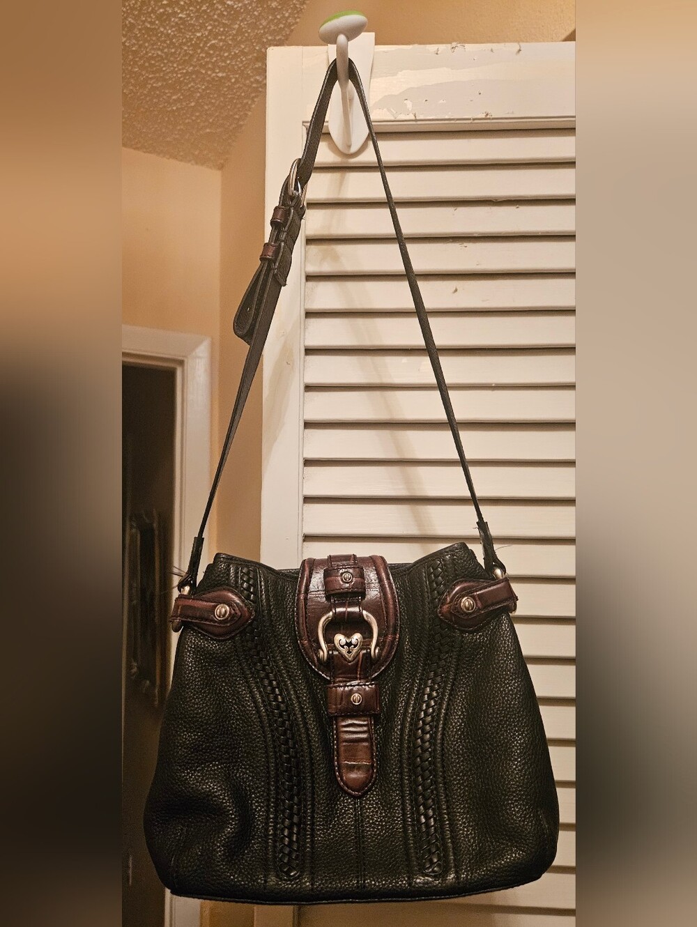 Brighton Black Shoulder Bag with Brown Trim and Heart Buckle